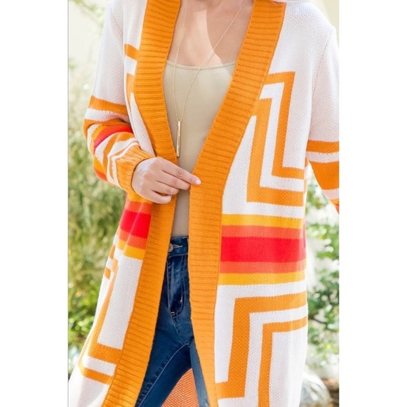 🧡Amazing tribal pattern open cardigan in cream+orange+gold | Size M - Picture 12 of 12